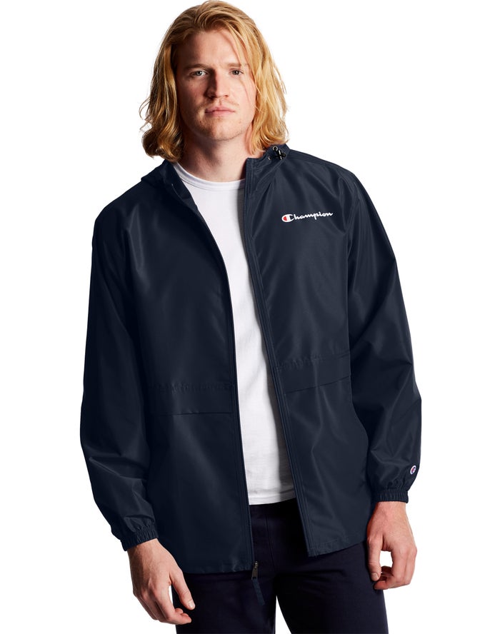 Champion Mens Jackets NZ - Full Zip Script Logo Navy ( 2671-MWLTX )